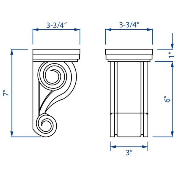 Cooper, Hudson, Monaco - 3-3/4" W x 7" H x 3-3/4" D Corbel - Classic Scroll - in Slate S-SL-CORBEL