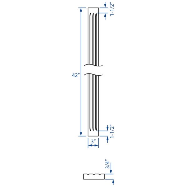 Cooper, Hudson, Monaco - 3" W x 42" H x 3/4" T Fluted Filler - in Slate SL-FF342