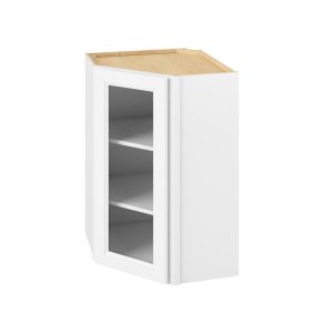 Monaco - 24" x 36" Wall Diagonal Cabinet with Glass Door and Matching Interior, 1 Door, 2 Shelves in White MWH-WDC2436MI