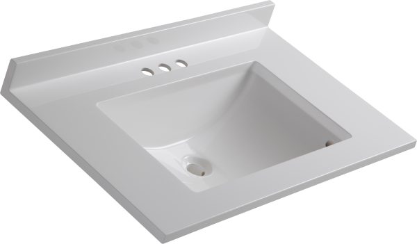 Wolf Home Products Cotton White 25 in x 22 in Single Bowl Recessed Rectangular Vanity with 4 in Faucet Drillings
