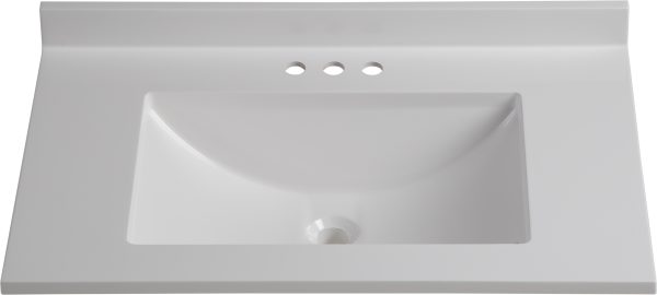 Wolf Home Products Cotton White 25 in x 22 in Single Bowl Recessed Rectangular Vanity with 4 in Faucet Drillings