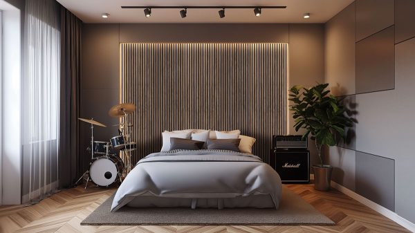MSI Acoustic Wood Slat - Tawny Acoustic Wood Slat Panels 9.5 in x 94.5 in