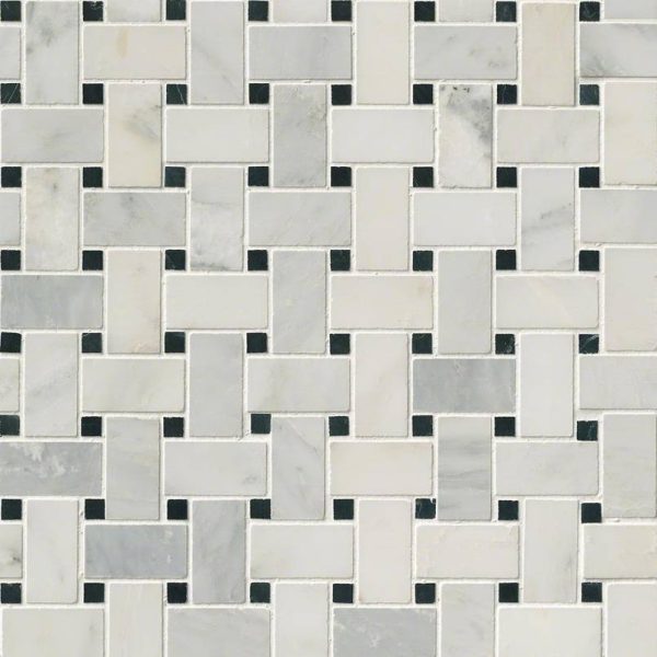 MSI Arabescato Carrara with Black Marble Basket Weave Pattern Honed in a Mesh