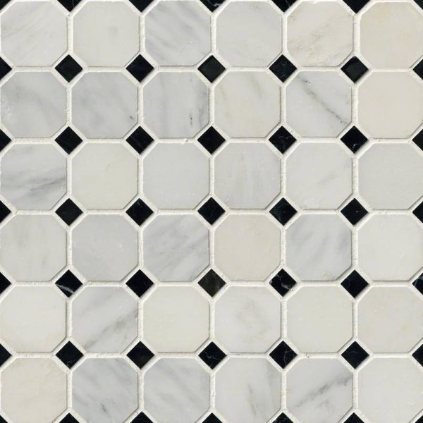 MSI Greecian White 2" Octagon with Black 5/8x5/8 Polished in 12x12 Mesh