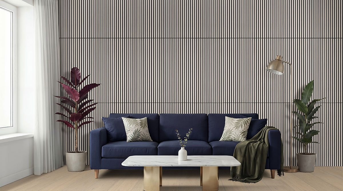 MSI Standard Slat Panels - Fog Acoustic Wood Slat 24 in x 48 in