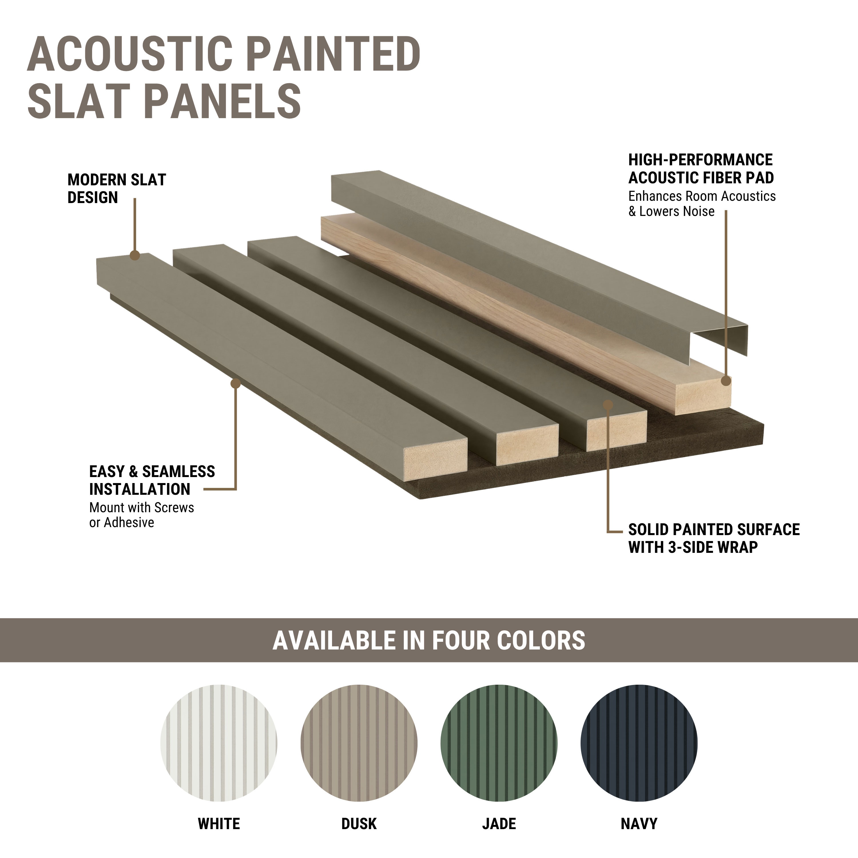 MSI Painted Slat Panels - Dusk Acoustic Slat Wall Panel 9.5 in x 94.5 in