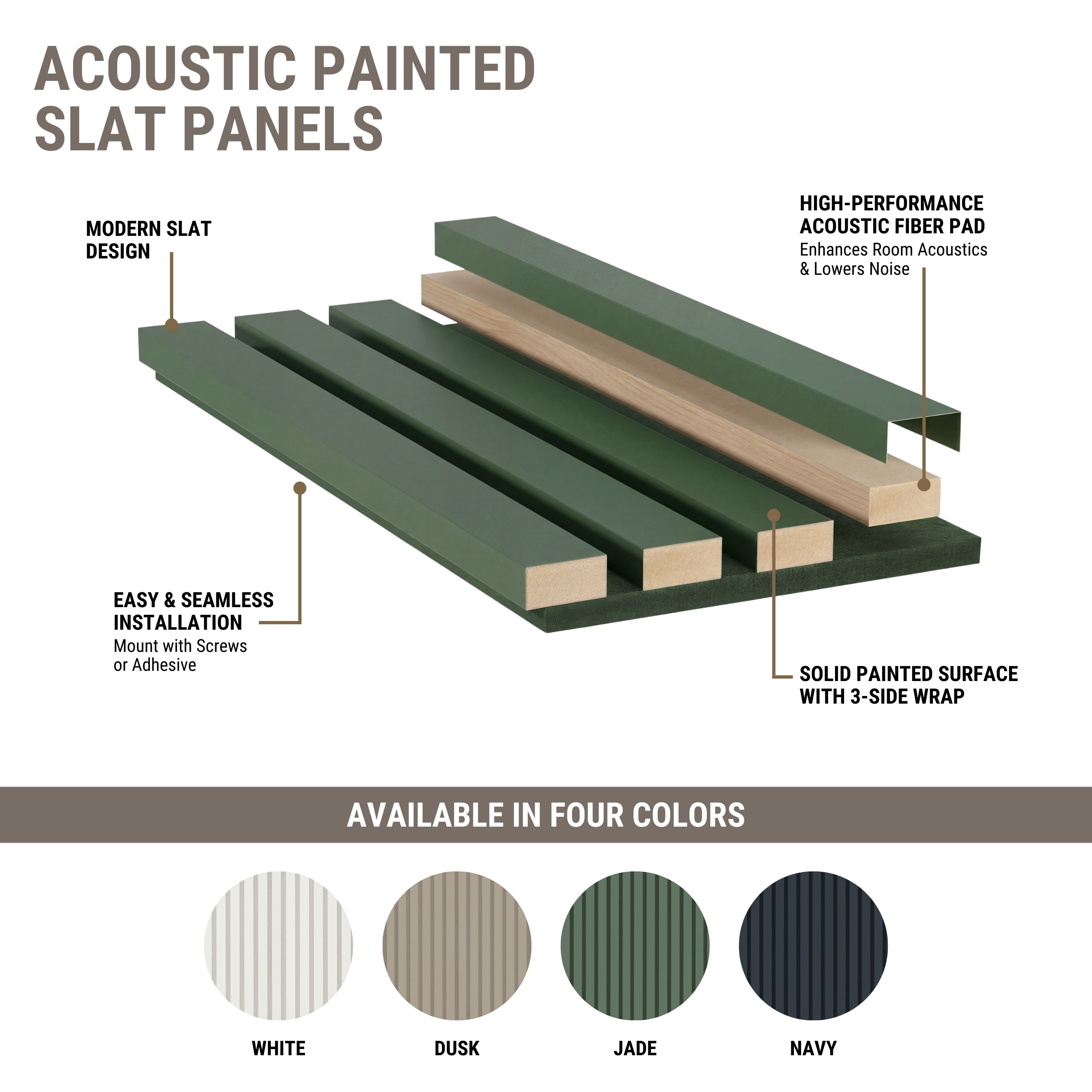 MSI Painted Slat Panels - Jade Acoustic Slat Wall Panel 9.5 in x 94.5 in