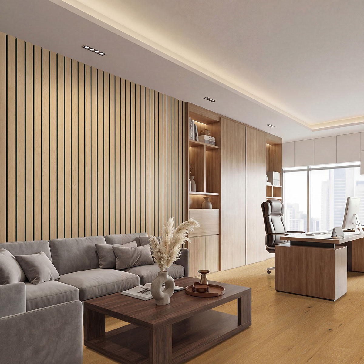 MSI Macro & Reeded Slat Panels - Natural Macro Acoustic Wood Slat Panels 10.63 in x 94.5 in