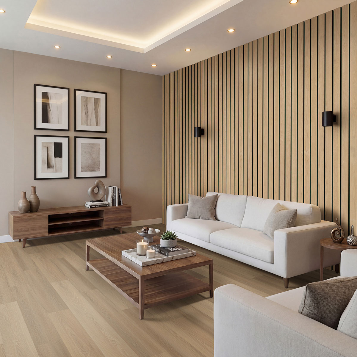 MSI Macro & Reeded Slat Panels - Natural Macro Acoustic Wood Slat Panels 10.63 in x 94.5 in