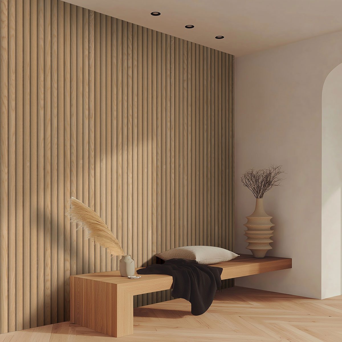 MSI Macro & Reeded Slat Panels - Natural Reeded Acoustic Wood Slat Panels 9.5 in x 94.5 in