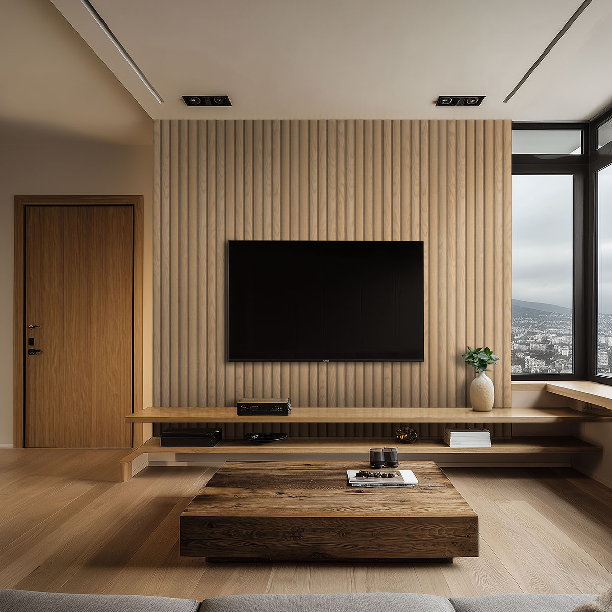 MSI Macro & Reeded Slat Panels - Natural Reeded Acoustic Wood Slat Panels 9.5 in x 94.5 in