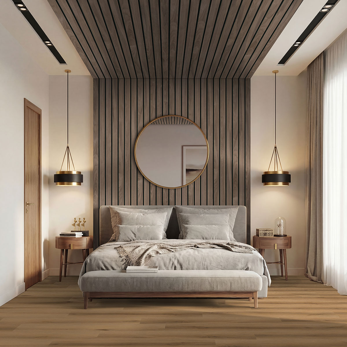 MSI Macro & Reeded Slat Panels - Tawny Macro Acoustic Wood Slat Panels 10.63 in x 94.5 in