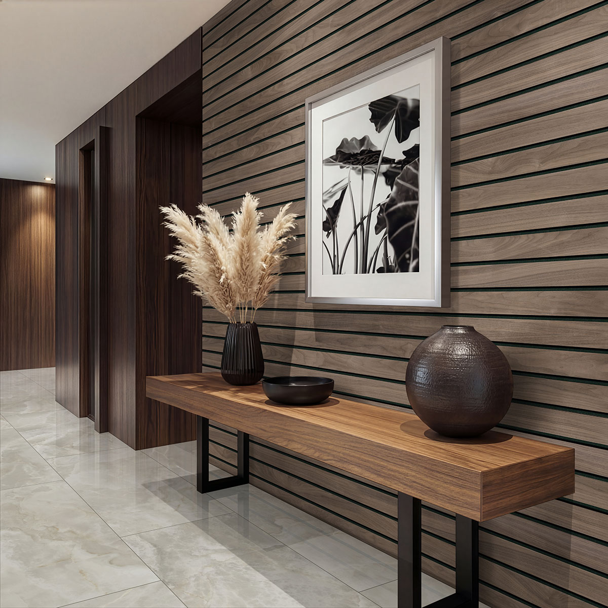 MSI Macro & Reeded Slat Panels - Tawny Macro Acoustic Wood Slat Panels 10.63 in x 94.5 in