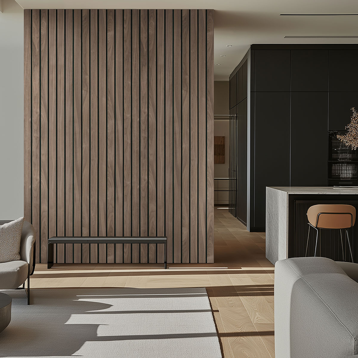 MSI Macro & Reeded Slat Panels - Tawny Macro Acoustic Wood Slat Panels 10.63 in x 94.5 in