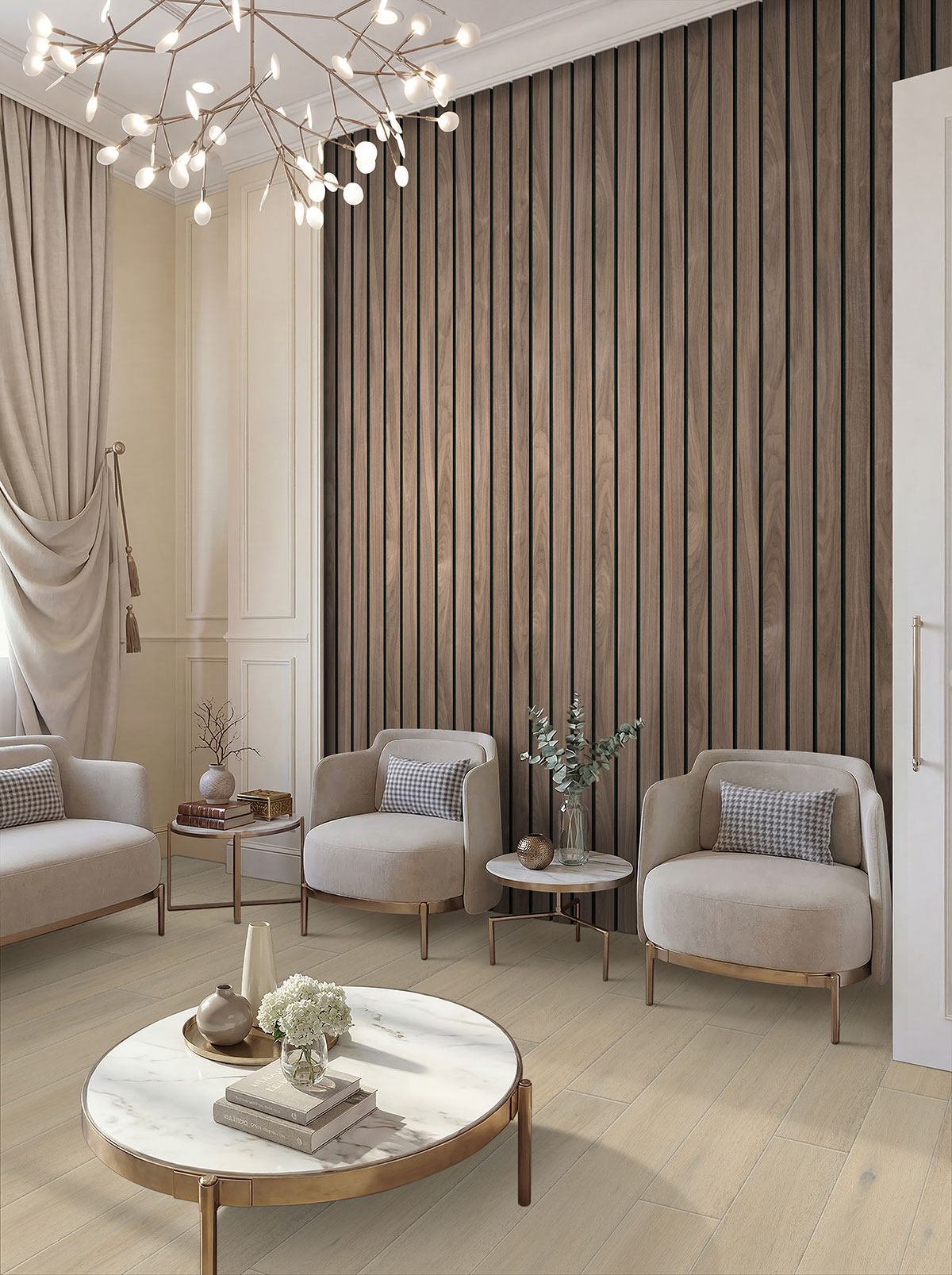 MSI Macro & Reeded Slat Panels - Tawny Macro Acoustic Wood Slat Panels 10.63 in x 94.5 in