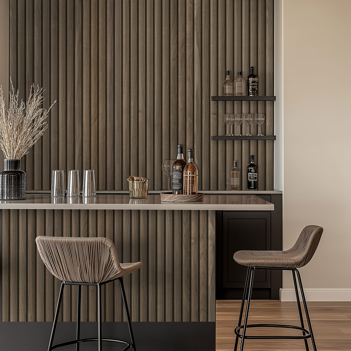 MSI Macro & Reeded Slat Panels - Tawny Reeded Acoustic Wood Slat Panels 9.5 in x 94.5 in