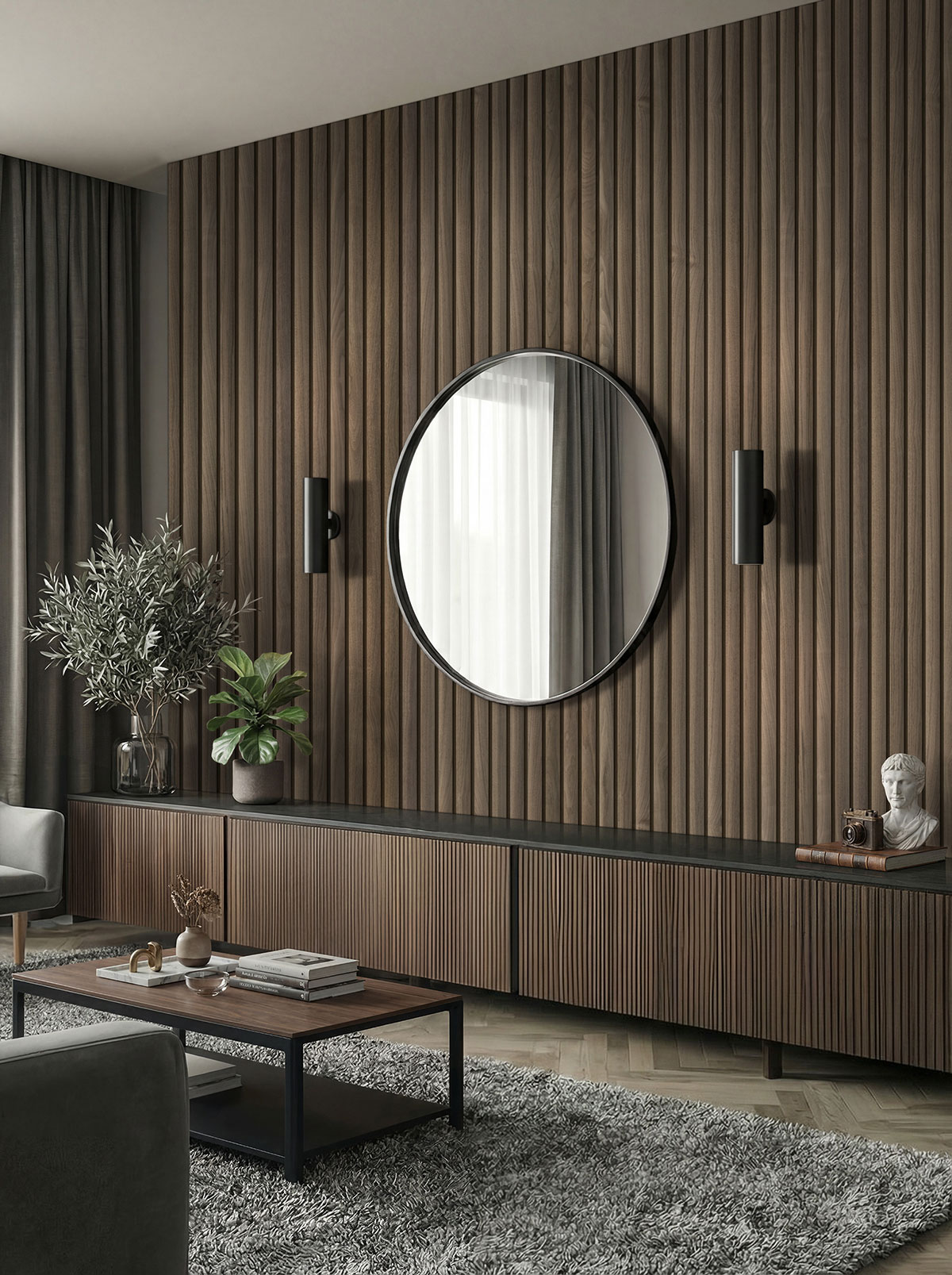 MSI Macro & Reeded Slat Panels - Tawny Reeded Acoustic Wood Slat Panels 9.5 in x 94.5 in