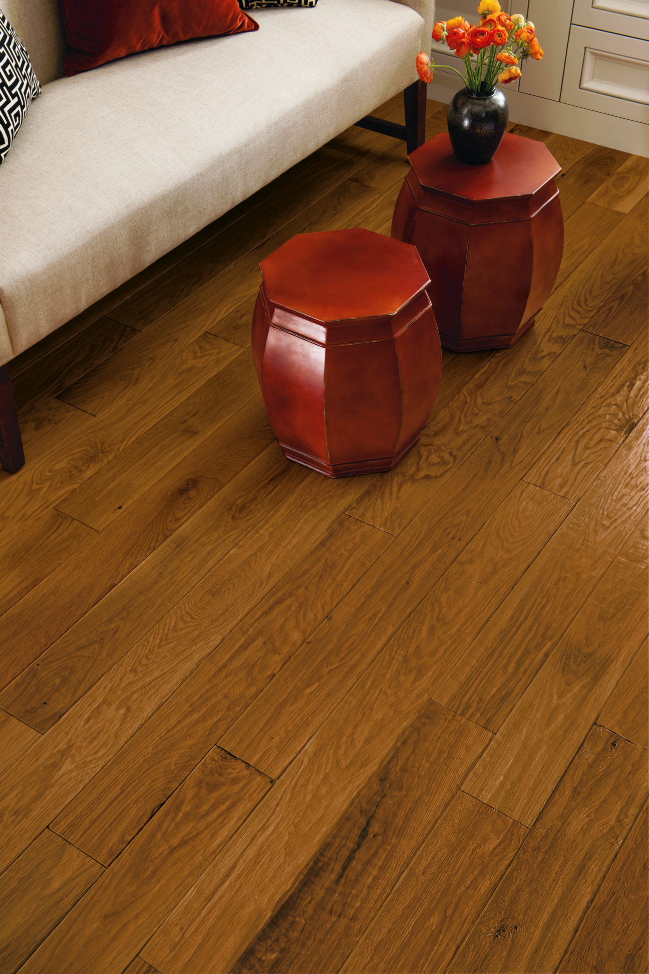 Hartco American Scrape - Gunstock (Medium Brown) 5" wide 3/4" thick in Red Oak